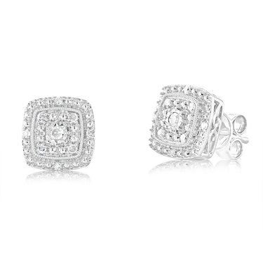 1/6 Carat Diamond Cushion Studs in Sterling Silver