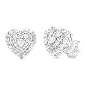 1/6 Carat Diamond Heart Stud Earrings in Sterling Silver