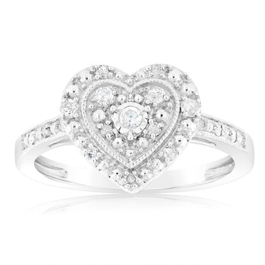 1/6 Carat Diamond Heart Ring in Sterling Silver