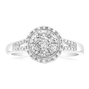 1/10 Carat Diamond Cluster Ring in Sterling Silver