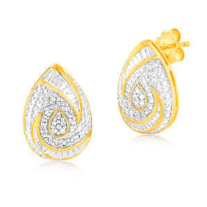 1/4 Carat Diamond Cluster Stud Earrings in Gold Plated Silver