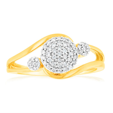 1/6 Carat Diamond Cluster Ring in 9ct Yellow Gold