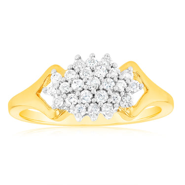 1/4 Carat Diamond Cluster Ring in 9ct Yellow Gold