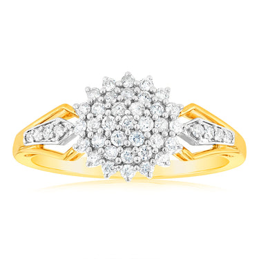 1/2 Carat Diamond Cluster Ring in 9ct Yellow Gold