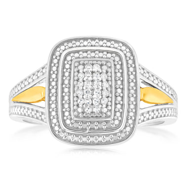 Sterling Silver & 9ct Yellow Gold Diamond Ring with 20 Brilliant Cut Diamonds