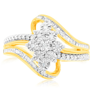 10ct Yellow Gold Diamond Ring With 0.18 Carat Of Diamonds