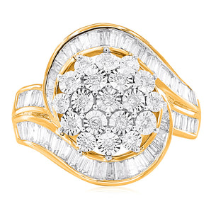 1 Carat Diamond Swirl Ring in 9ct Yellow Gold
