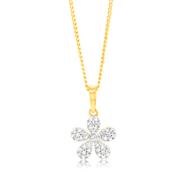 1/10 Carat Diamond Flower Pendant in 9ct Yellow Gold