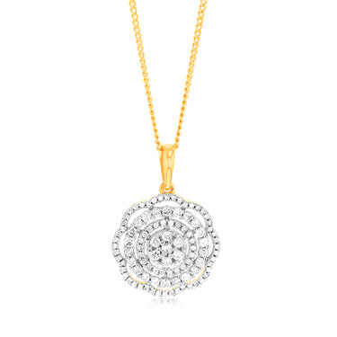 1/2 Carat Diamond Flower Pendant in 9ct Yellow Gold