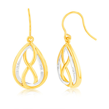 Infinity in Oval Shaped Drop Diamond Earrings in 9ct Yellow Gold