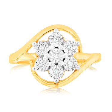 9ct Whitte & Yellow Gold Cross Over Diamond Ring