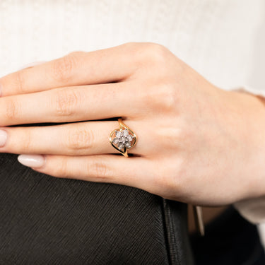9ct Whitte & Yellow Gold Cross Over Diamond Ring