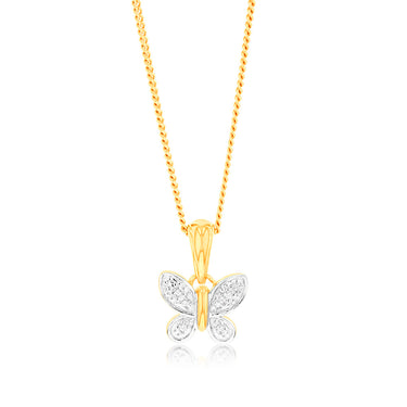 9ct Yellow Gold Butterfly Pendant in 8 Diamonds