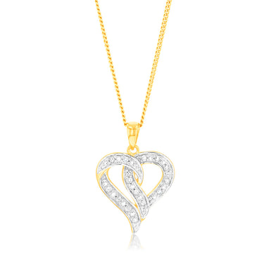 9ct Yellow Gold Heart Shaped Pendant in 14 Diamonds