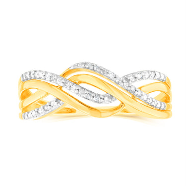 9ct Yellow Gold Fancy Wrap Around Ring in 20 Natural Diamonds