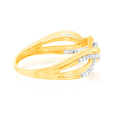 9ct Yellow Gold Fancy Wrap Around Ring in 20 Natural Diamonds