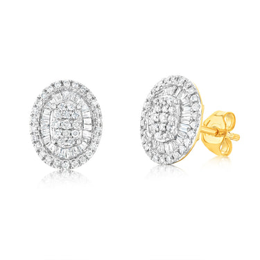 9ct Yellow Gold Oval Shaped Stud Earrings in 1/2 Carat Natural Diamonds