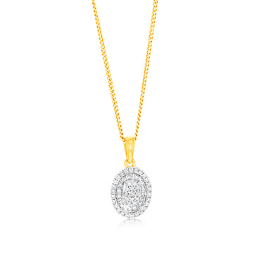 9ct Yellow Gold Oval Shaped Pendant in 1/4 Carat Natural Diamonds