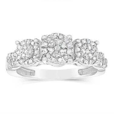 Sterling Silver Trilogy Ring with 1/5 Carat Diamonds