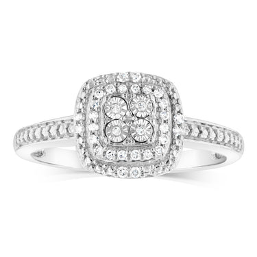 Sterling Silver 1/10 Carat Diamond Cushion Shaped Ring