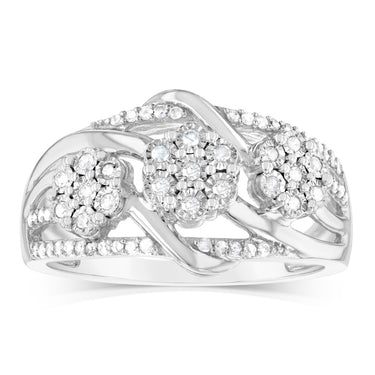 Sterling Silver 1/5 Carat Diamond Flower Shape Wrapped Around Ring