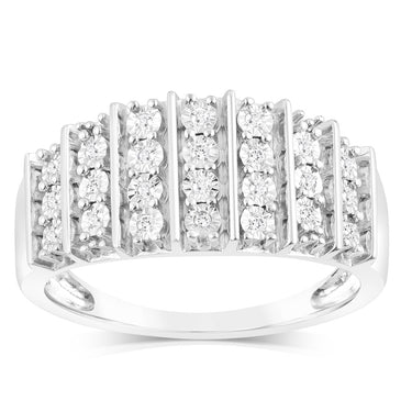 Sterling Silver 1/10 Carat Diamond Ring With 24 Round Brillinat Cut Diamonds