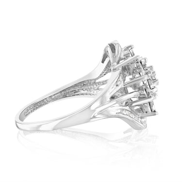 Sterling Silver 1/6 Carat Diamond Ring With Round and Baguette Cut Diamonds