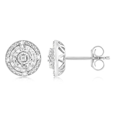 Silver 1/10 Carat Diamond Round Cluster Stud Earrings