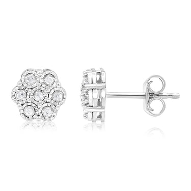 Gold Plated Sterling Silver Stud Earrings in 1/5 Carat Natural Diamonds