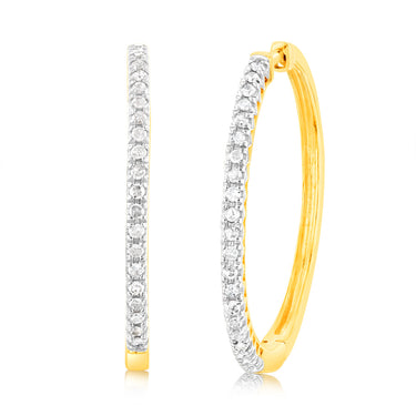 Gold Plated Sterling Silver 1/5 Carat Diamond Hoop Earrings