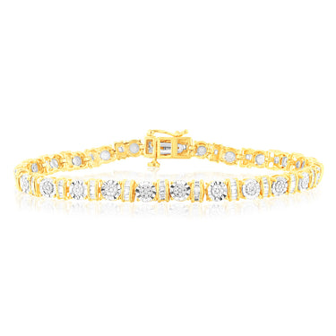 Gold Plated Sterling Silver 1/5 Carat Diamond 18.5cm Bracelet With 59 Round and Baguette Cut Diamonds