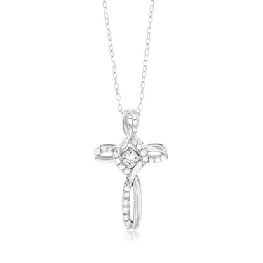 Sterling Silver 1/5 Carat Diamond Cross Infinity Pendant on 45cm Chain