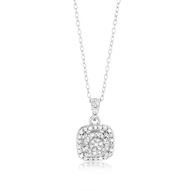 Sterling Silver 1/5 Carat Natural Diamond Cushion Shaped Pendant on 46cm Chain