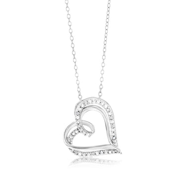 Sterling Silver 1/5 Carat Diamond Double Heart Pendant on 45cm Chain1/5 Carat Diamond