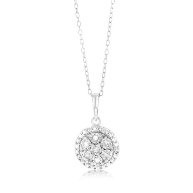 Sterling Silver 1/10 Carat Diamond Round Cluster Pendant on 46cm Chain