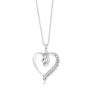 Sterling Silver Heart Pendant with 22 Natural Diamonds on 45cm Chain