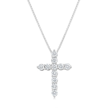 14ct White Gold 1.90 Carat Diamond Cross Pendant with Round Brilliant Cut Diamond on 45cm Chain