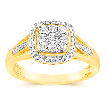 9ct Yellow Gold 1/5 Carat Diamond Ring with 57 Brilliant Cut Diamonds