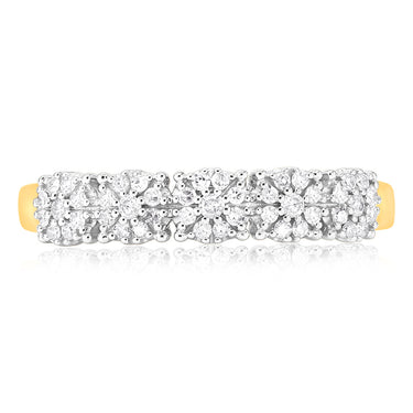 9ct Yellow Gold 1/6 Carat Diamond Ring with 45 Brilliant Cut Diamonds