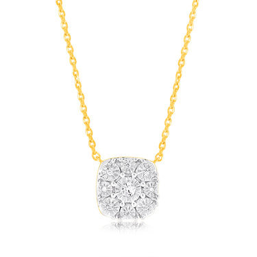 9ct Yellow Gold 1/10 Carat Diamond Pendant with 9 Brilliant Cut Diamonds in Disc Setting