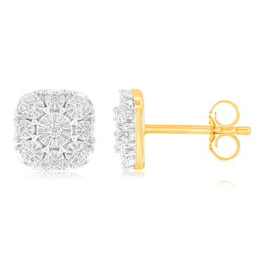 9ct Yellow Gold 1/6 Carat Diamond Hoop Earrings set with 98 Round Brilliant Cut Diamonds