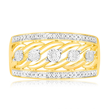 9ct Yellow Gold 1/10 Carat Diamond Ring set with 55 Round Brilliant Cut Diamonds in Disc Setting