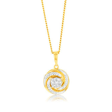9ct 3-Tone 1/10 Carat Diamond Swirl Pendant with 28 Round Brilliant Diamonds in White, Rose and Yellow Gold