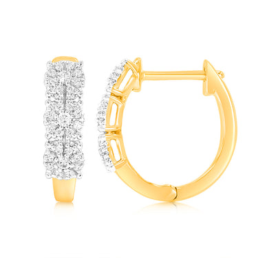 9ct Yellow Gold 1/10 Carat Diamond Hoop Earrings set with 54 Round Brilliant Cut Diamonds