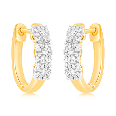 9ct Yellow Gold 1/10 Carat Diamond Hoop Earrings set with 54 Round Brilliant Cut Diamonds