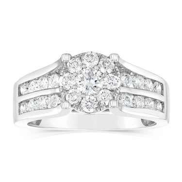 10ct White Gold 1 Carat Diamond Halo Solitaire Ring