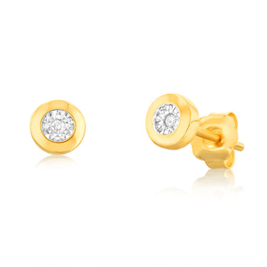 9ct Yellow Gold Diamond Disc Stud Earrings