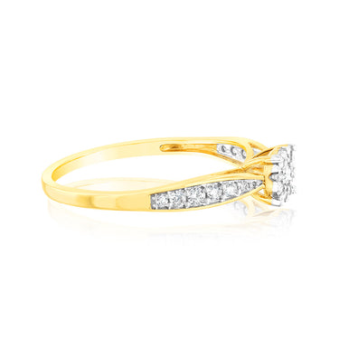 9ct Yellow Gold 1/3 Carat Diamond Halo Solitaire Ring