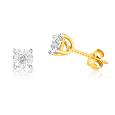 9ct Yellow Gold 5 Points Diamond Stud Earrings