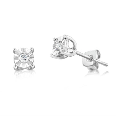 9ct White Gold 5 Points Diamond Stud Earrings